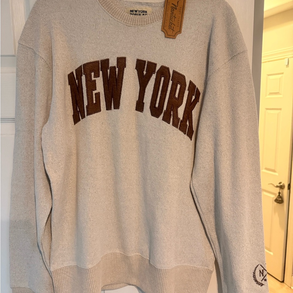 New York Beige Sweater with brown lettering